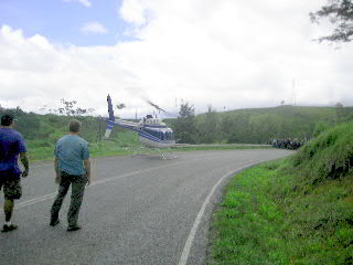 Helicopter Lands on Highlands Highway